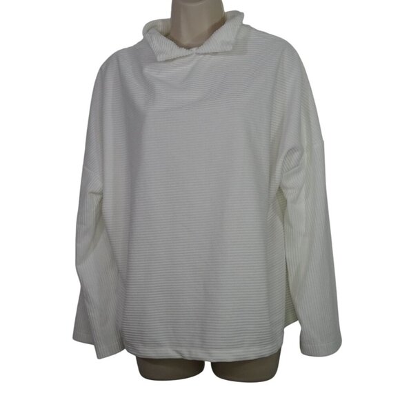 unbranded Tops - White Textured Stripe Pullover Top Women Size M Long Sleeve Casual